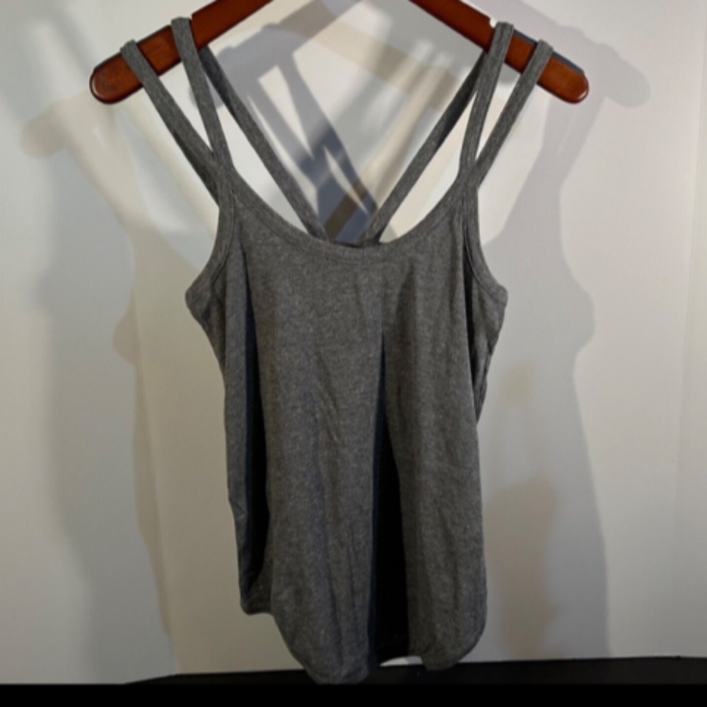 Chaser Double Strap Scoop Neck Ribbed Tank Top Gray Size M - NWT